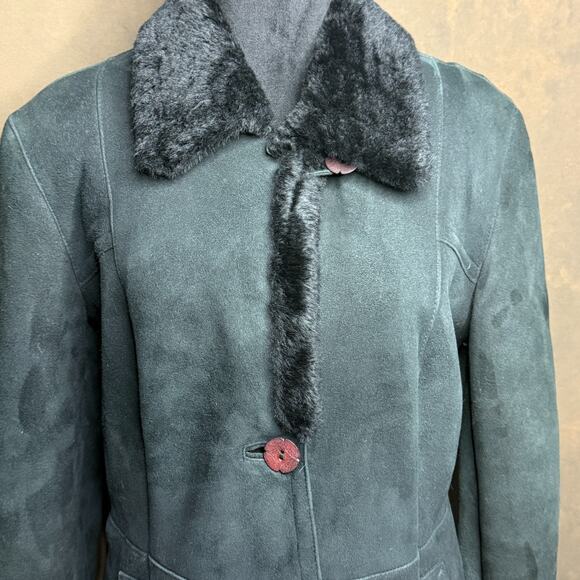 Vintage Italian Shearling Coat Jet Black Suede w/ Plush Fur Collar Mimmo Motta - Picture 2 of 15